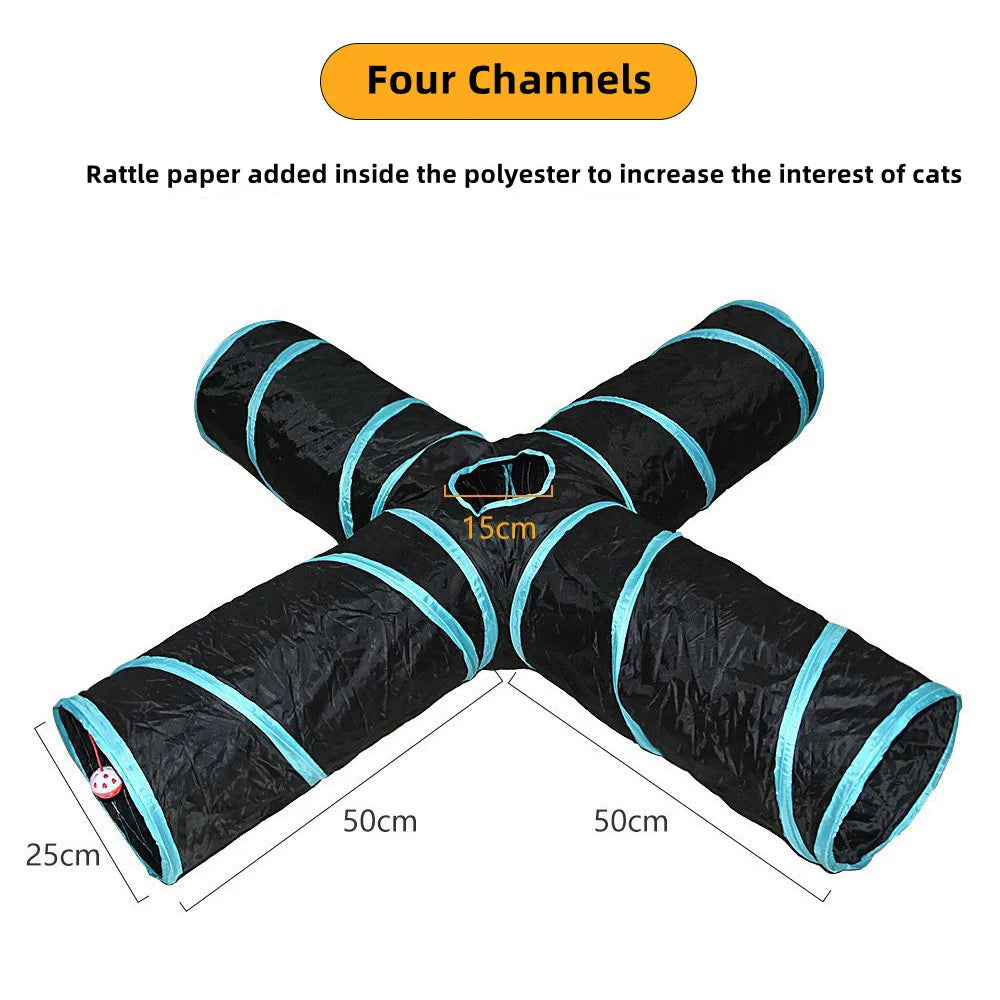 PawTech Collapsible Crinkle Cat Tunnel — Foldable Play Tunnel & Hideaway for Indoor Cats