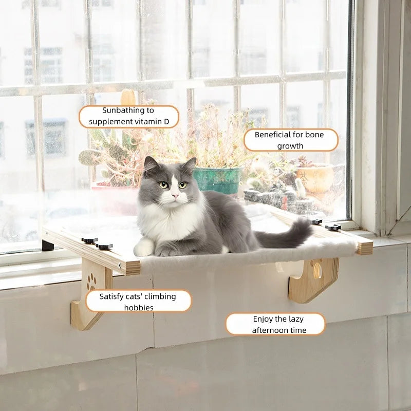 PawTech Window Sill Cat Perch — Wood & Metal Frame Seat