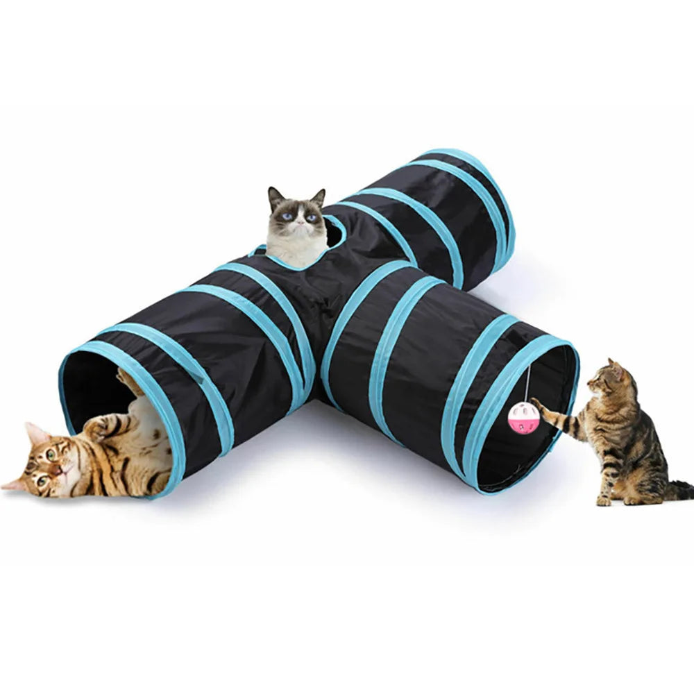 PawTech Collapsible Crinkle Cat Tunnel — Foldable Play Tunnel & Hideaway for Indoor Cats