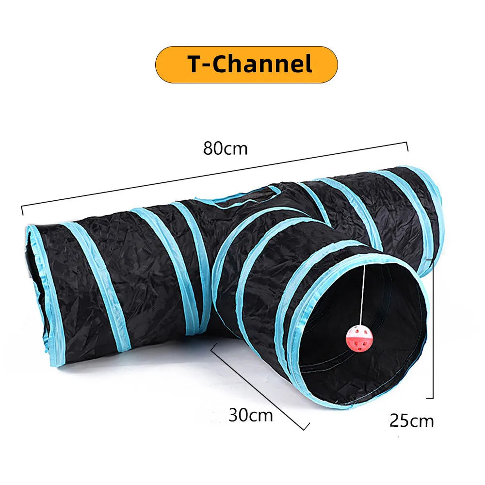 PawTech Collapsible Crinkle Cat Tunnel — Foldable Play Tunnel & Hideaway for Indoor Cats