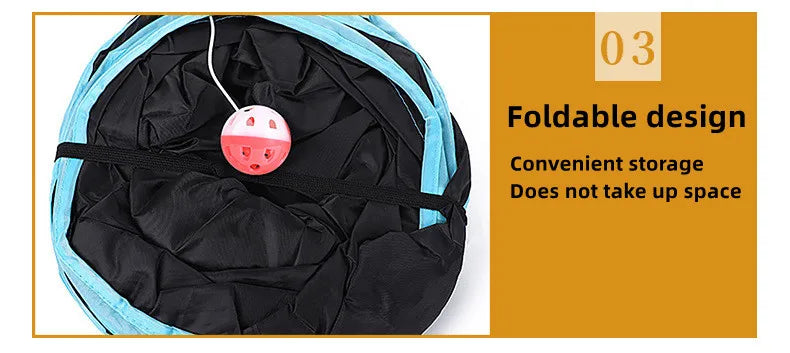 PawTech Collapsible Crinkle Cat Tunnel — Foldable Play Tunnel & Hideaway for Indoor Cats