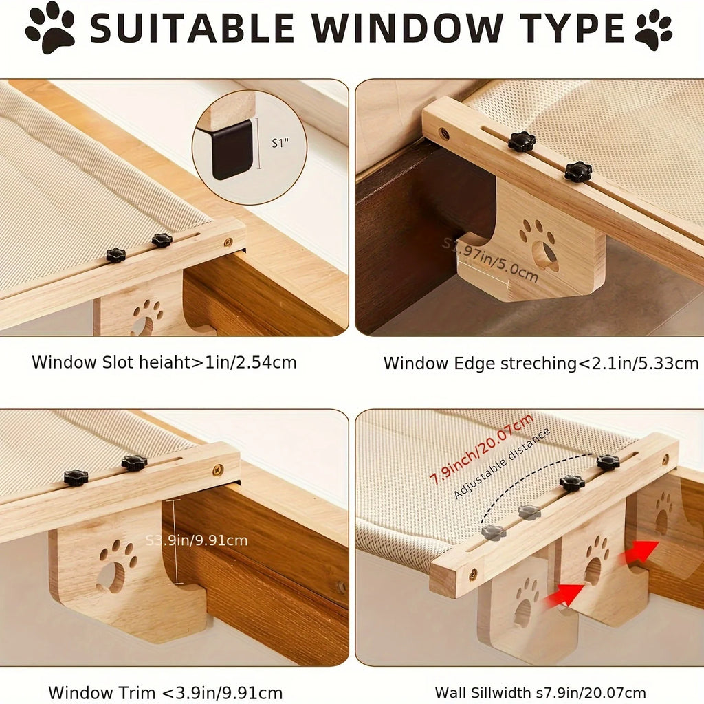 PawTech Window Sill Cat Perch — Wood & Metal Frame Seat