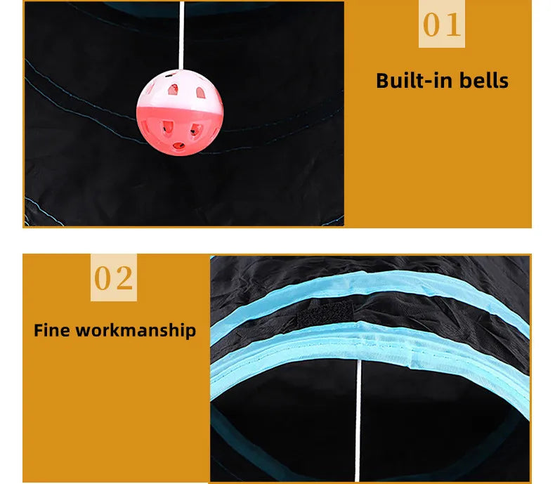 PawTech Collapsible Crinkle Cat Tunnel — Foldable Play Tunnel & Hideaway for Indoor Cats