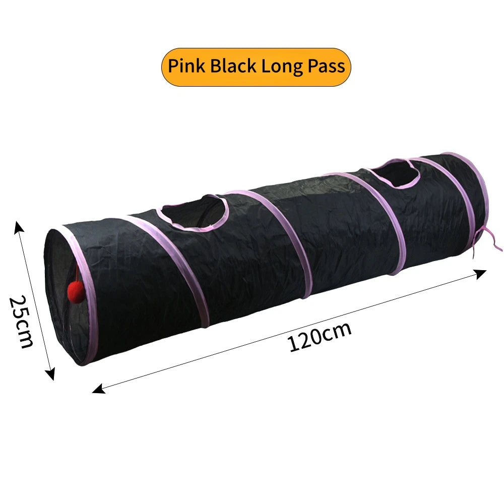 PawTech Collapsible Crinkle Cat Tunnel — Foldable Play Tunnel & Hideaway for Indoor Cats