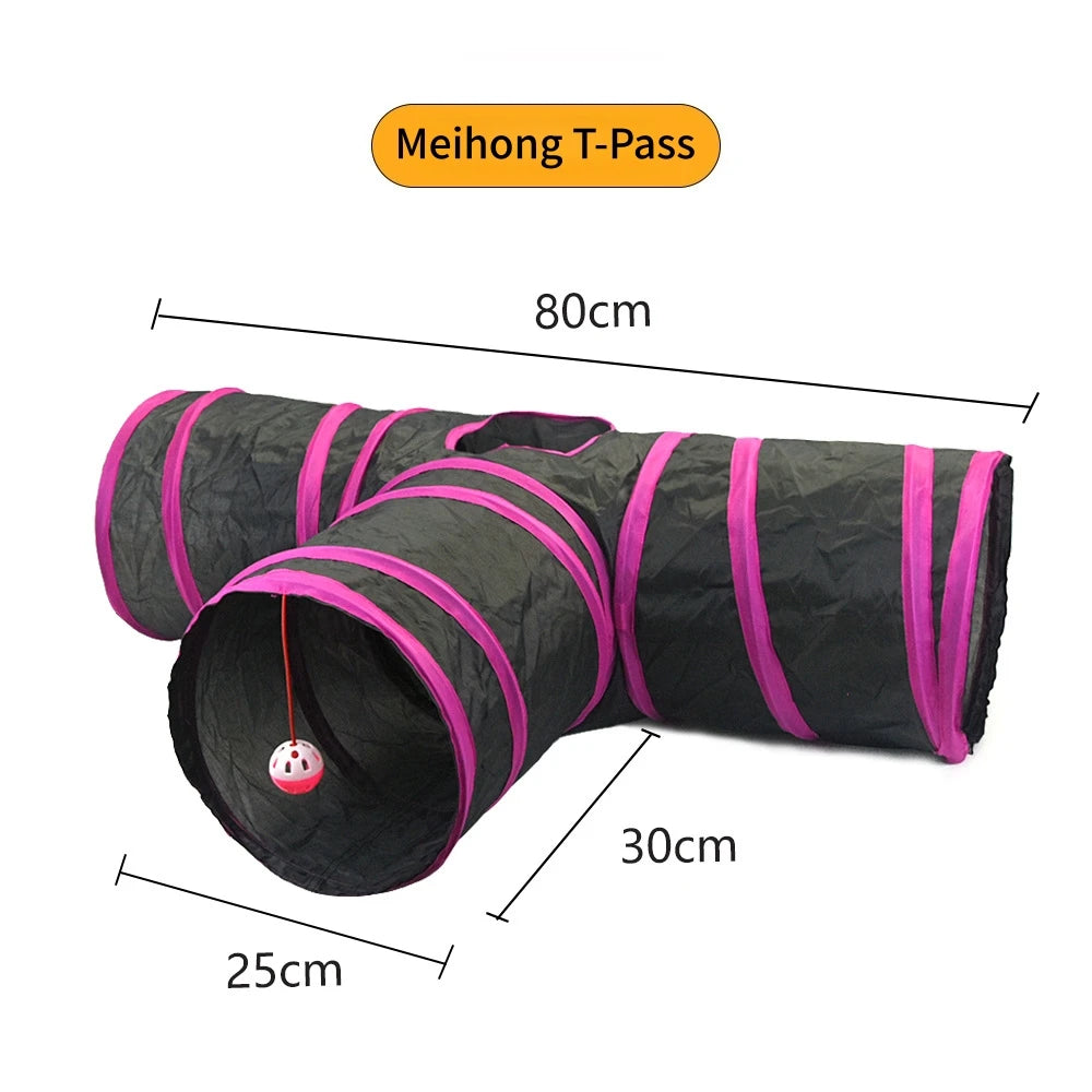 PawTech Collapsible Crinkle Cat Tunnel — Foldable Play Tunnel & Hideaway for Indoor Cats