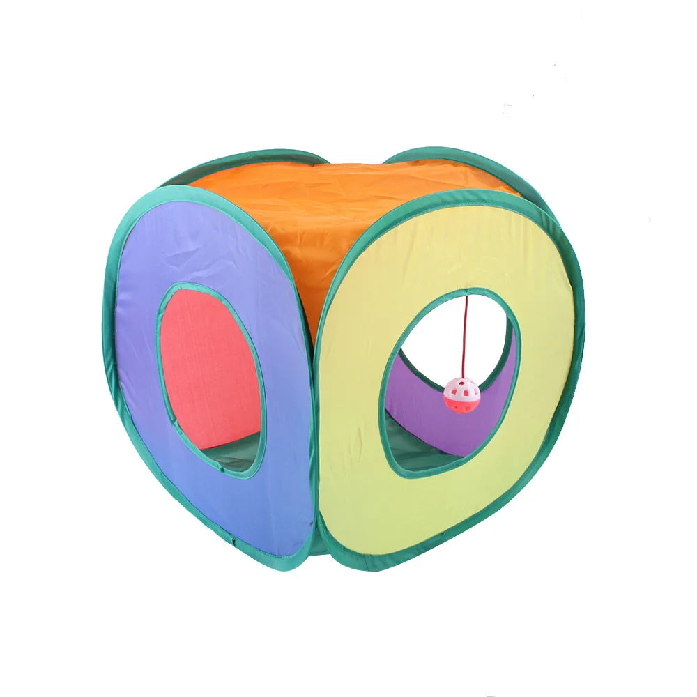 PawTech Collapsible Crinkle Cat Tunnel — Foldable Play Tunnel & Hideaway for Indoor Cats