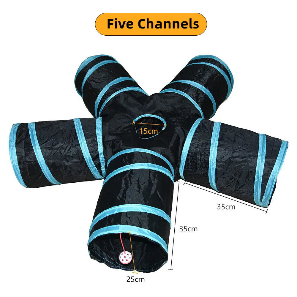 PawTech Collapsible Crinkle Cat Tunnel — Foldable Play Tunnel & Hideaway for Indoor Cats