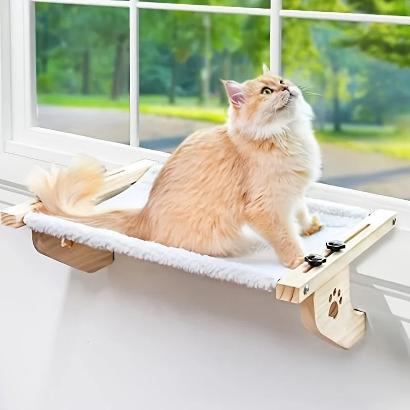 PawTech Window Sill Cat Perch — Wood & Metal Frame Seat
