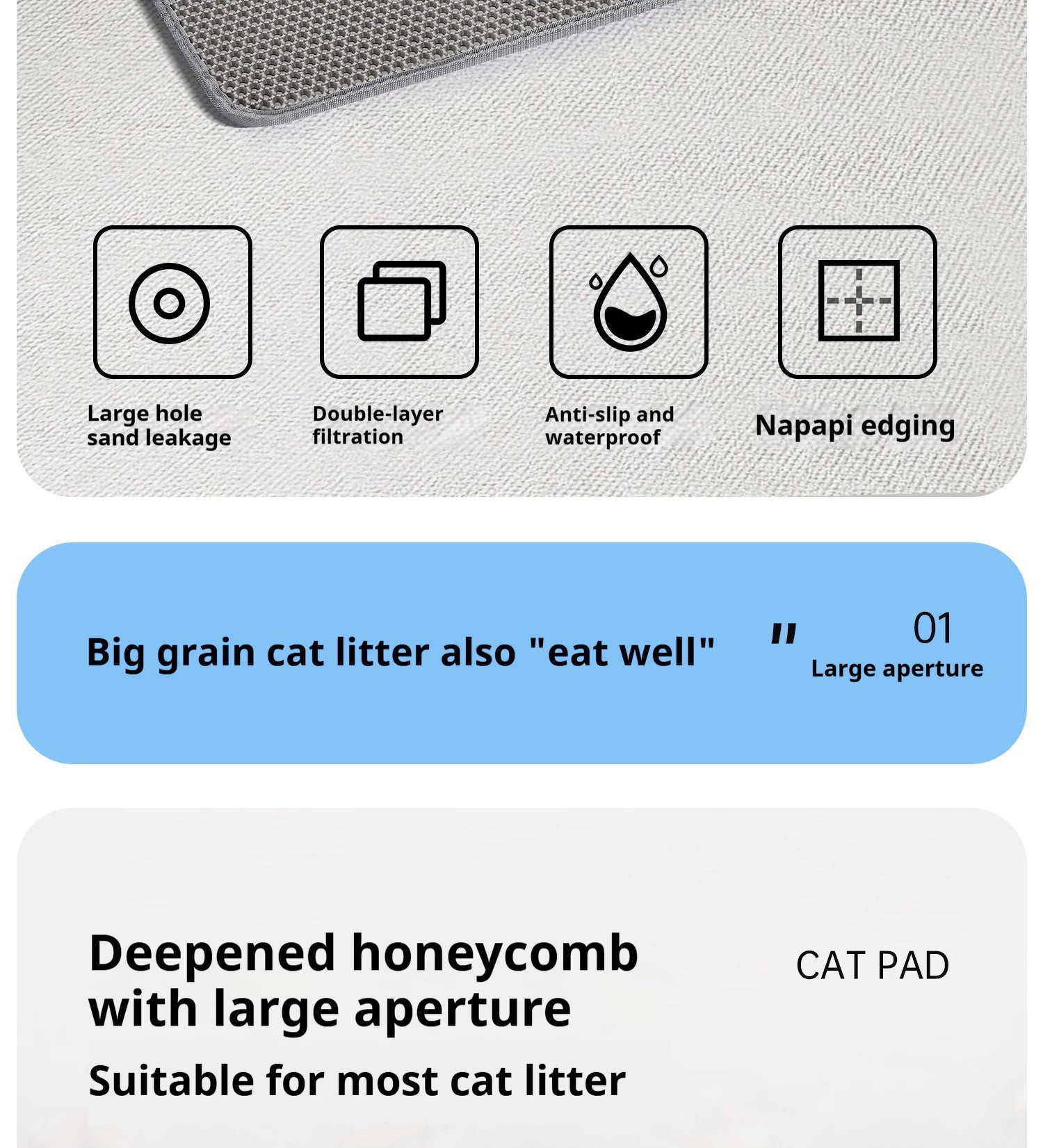 PawTech Honeycomb Cat Litter Mat — Double-Layer Trapping Mat, Waterproof & Washable