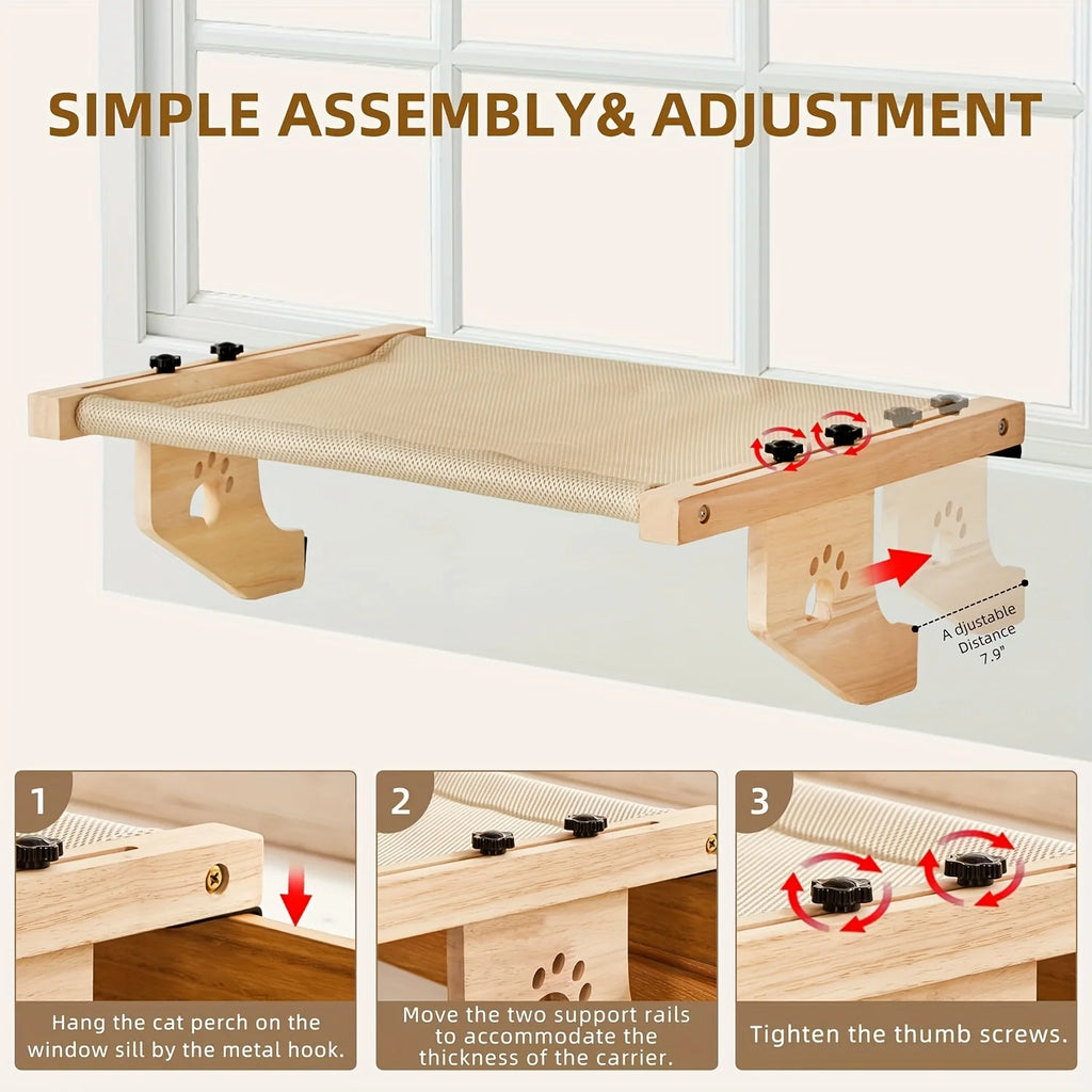 PawTech Window Sill Cat Perch — Wood & Metal Frame Seat
