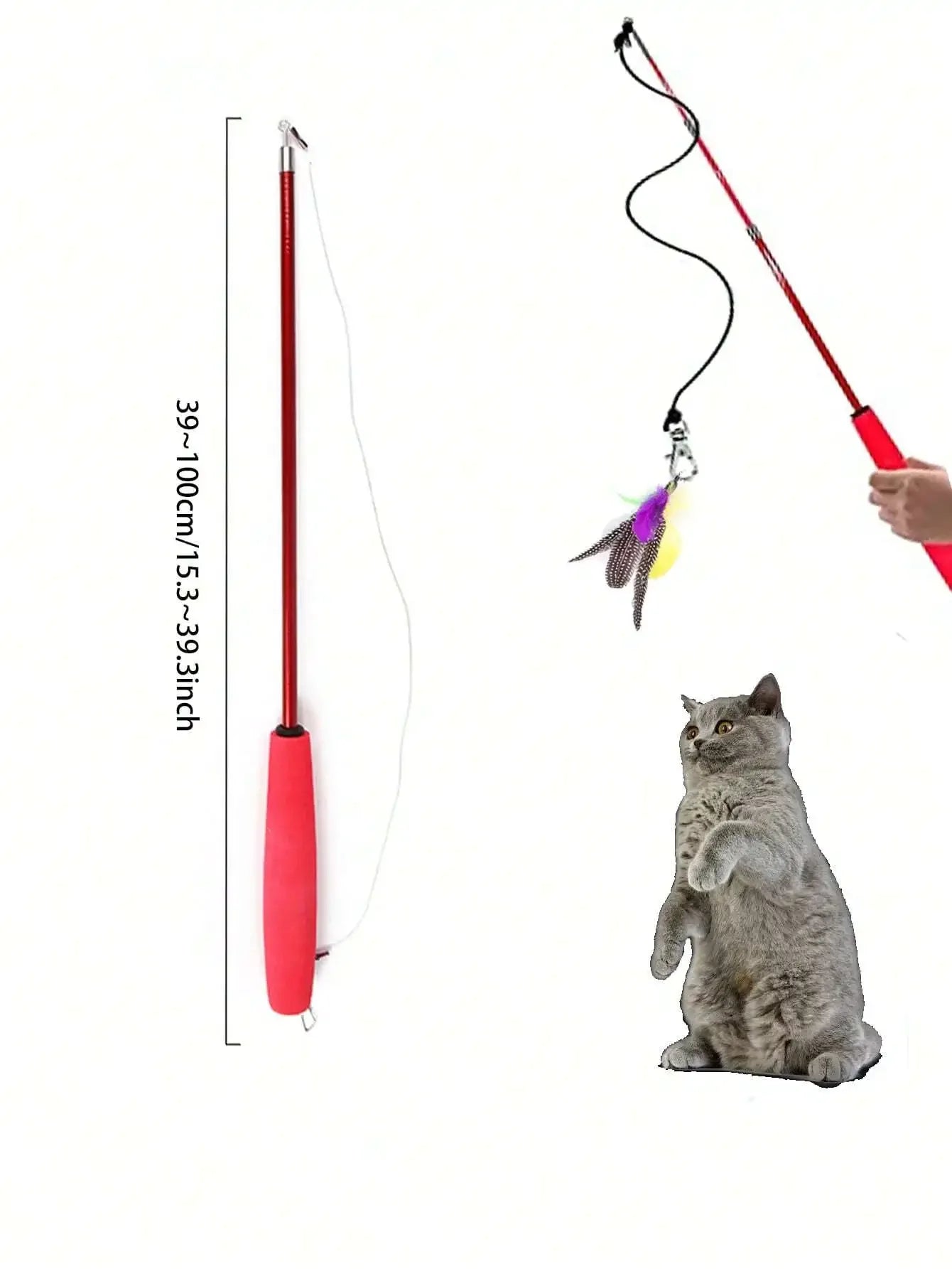 PawTech 12-Piece Cat Teaser Wand Set — Retractable Wand with Feather, Bell & Fish Attachments