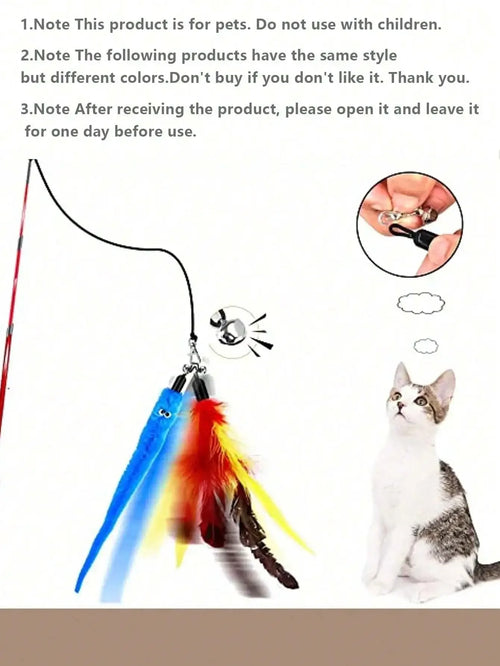 PawTech 12-Piece Cat Teaser Wand Set — Retractable Wand with Feather, Bell & Fish Attachments