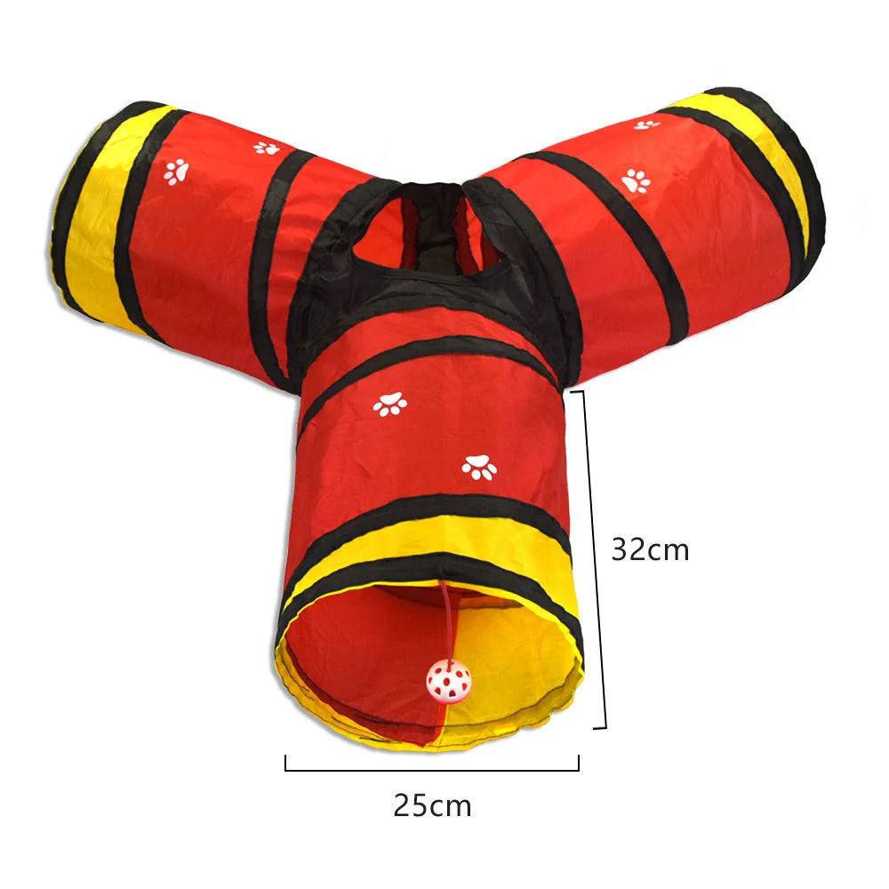 PawTech Collapsible Crinkle Cat Tunnel — Foldable Play Tunnel & Hideaway for Indoor Cats