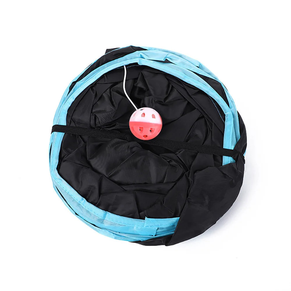 PawTech Collapsible Crinkle Cat Tunnel — Foldable Play Tunnel & Hideaway for Indoor Cats