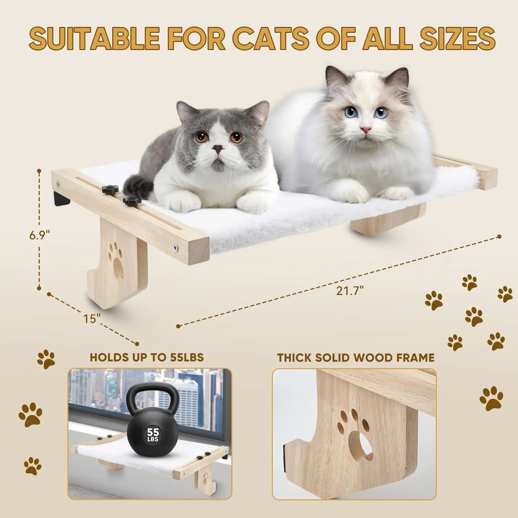 PawTech Window Sill Cat Perch — Wood & Metal Frame Seat