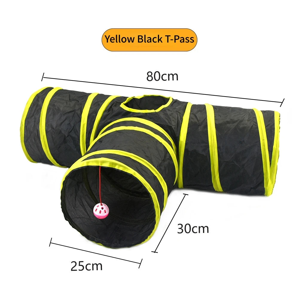 PawTech Collapsible Crinkle Cat Tunnel — Foldable Play Tunnel & Hideaway for Indoor Cats