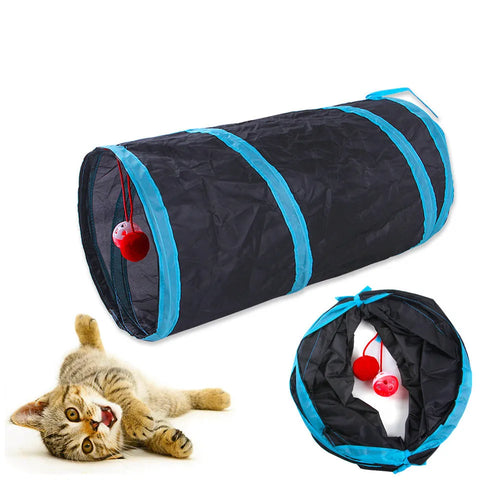 PawTech Collapsible Crinkle Cat Tunnel — Foldable Play Tunnel & Hideaway for Indoor Cats