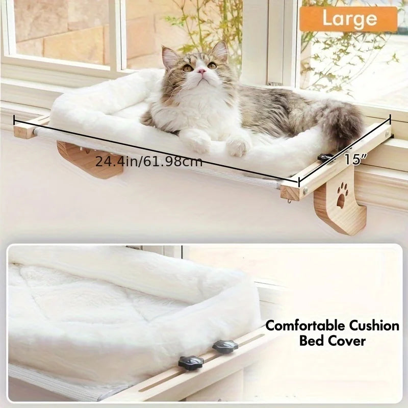 PawTech Window Sill Cat Perch — Wood & Metal Frame Seat