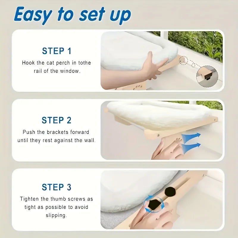 PawTech Window Sill Cat Perch — Wood & Metal Frame Seat