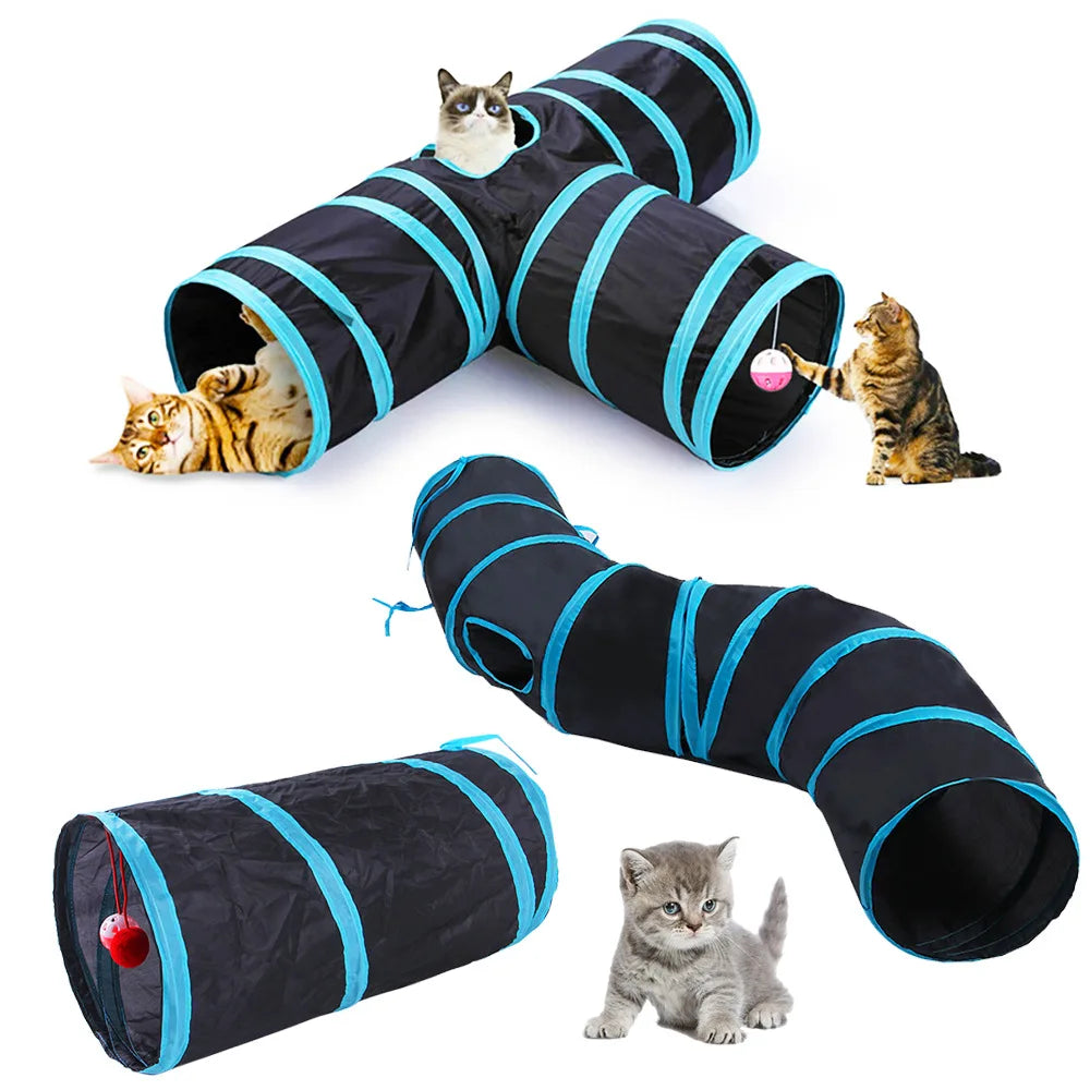 PawTech Collapsible Crinkle Cat Tunnel — Foldable Play Tunnel & Hideaway for Indoor Cats