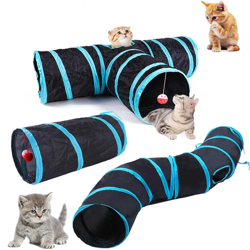 PawTech Collapsible Crinkle Cat Tunnel — Foldable Play Tunnel & Hideaway for Indoor Cats