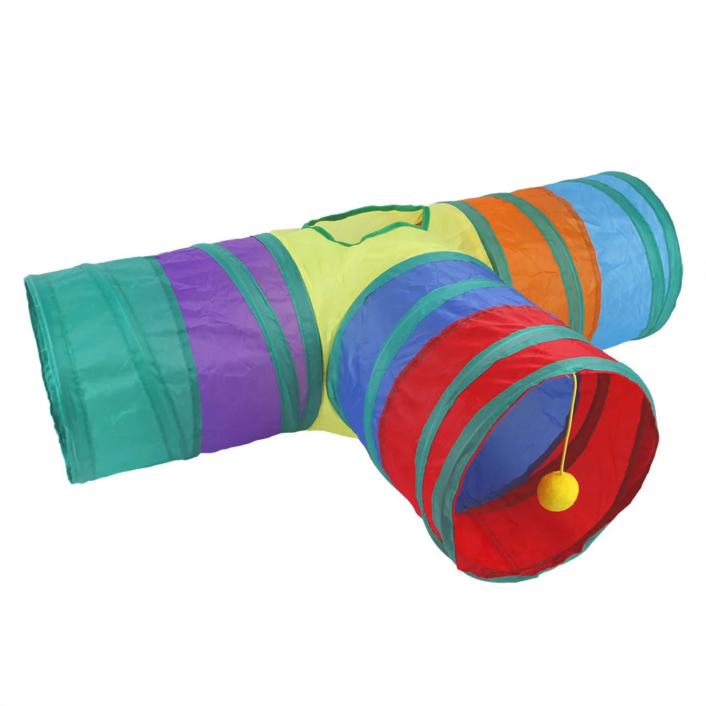 PawTech Collapsible Crinkle Cat Tunnel — Foldable Play Tunnel & Hideaway for Indoor Cats