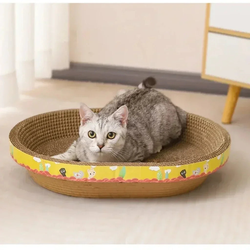 PawTech Oval Scratcher Bowl — Corrugated Cat Scratch Lounge