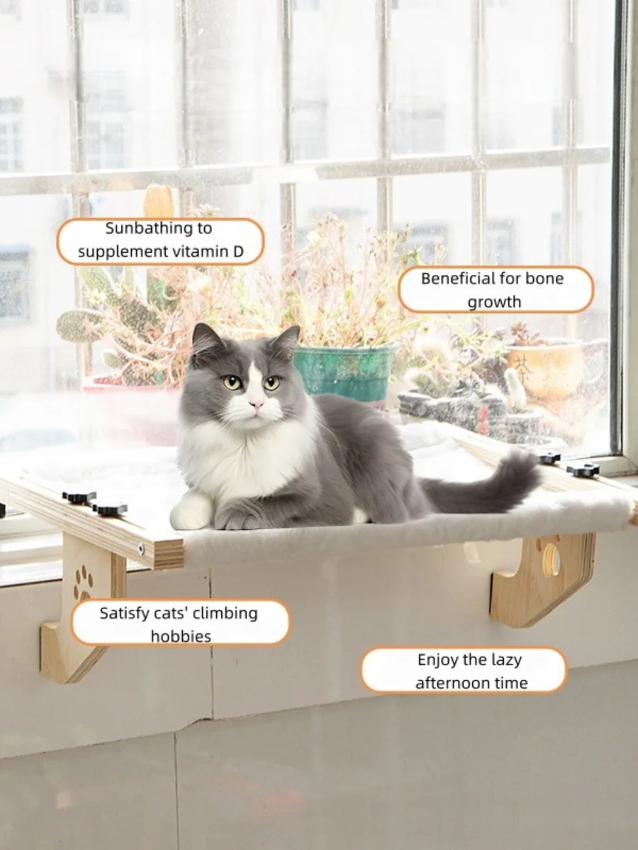 PawTech Window Sill Cat Perch — Wood & Metal Frame Seat