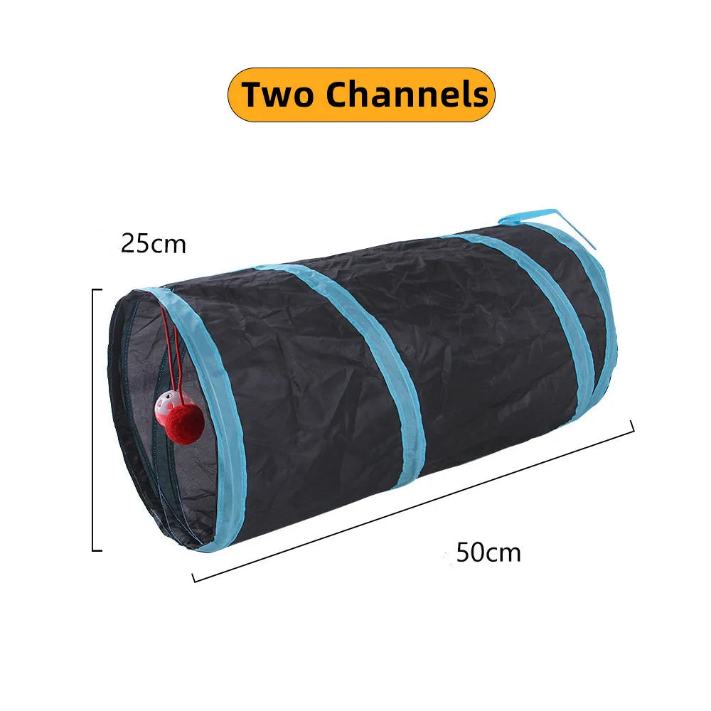PawTech Collapsible Crinkle Cat Tunnel — Foldable Play Tunnel & Hideaway for Indoor Cats
