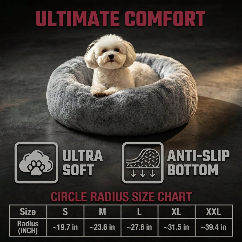 PawTech Plush Donut Cat Bed — Washable Round Cuddle Nest