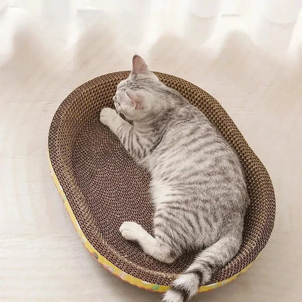 PawTech Oval Scratcher Bowl — Corrugated Cat Scratch Lounge