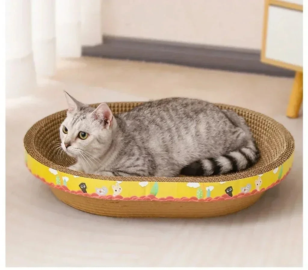 PawTech Oval Scratcher Bowl — Corrugated Cat Scratch Lounge
